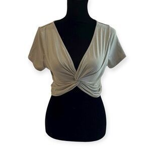 y2k green ribbed front wrap top coquette cottagecore preppy country coastal